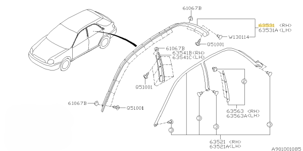 Subaru Dachzierleiste Kombi rechts 2002-2007 - Subaru GD/GG 2001-2002, Subaru GD/GG 2003-2005, Subaru GD/GG 2006-2007