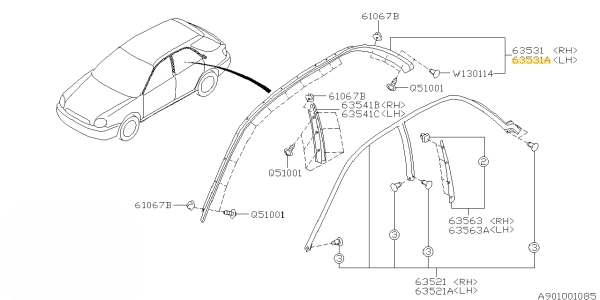 Subaru Dachzierleiste Kombi links 2002-2007 - Subaru GD/GG 2001-2002, Subaru GD/GG 2003-2005, Subaru GD/GG 2006-2007